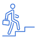 stick figure holding briefcase walking up stairs