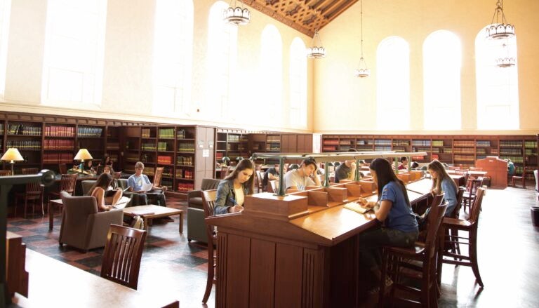 Photo of students studying inside of the Powell library