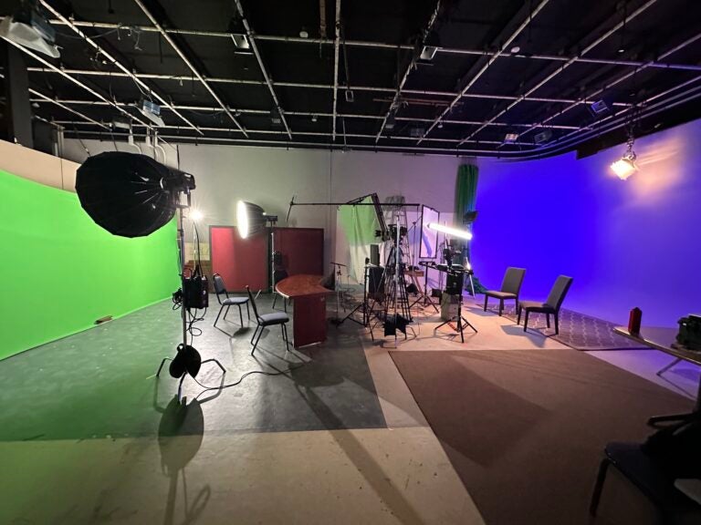 Photo of CHS studio setup with green screen