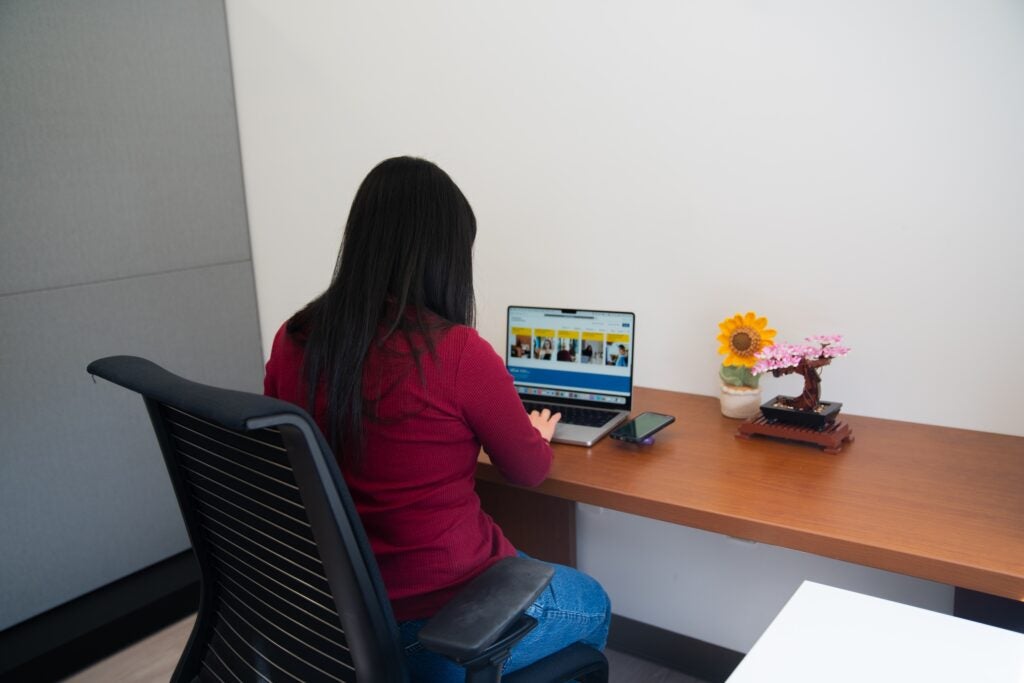 Photo of someone at a desk on the computer