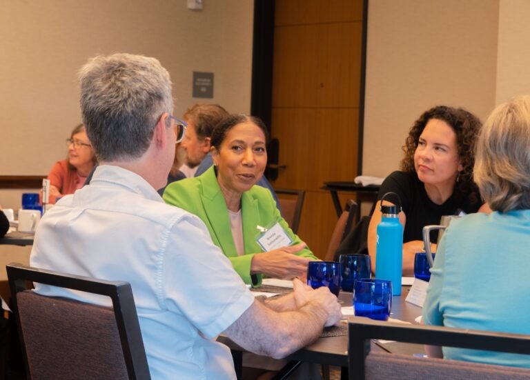 DaD Fellows gathered at a table in conversation