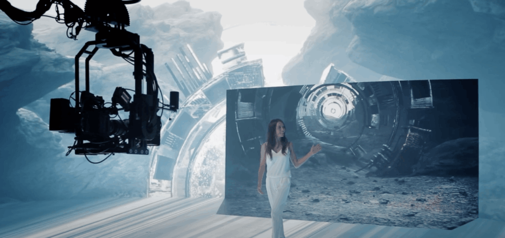 Instructor in front of a VR background