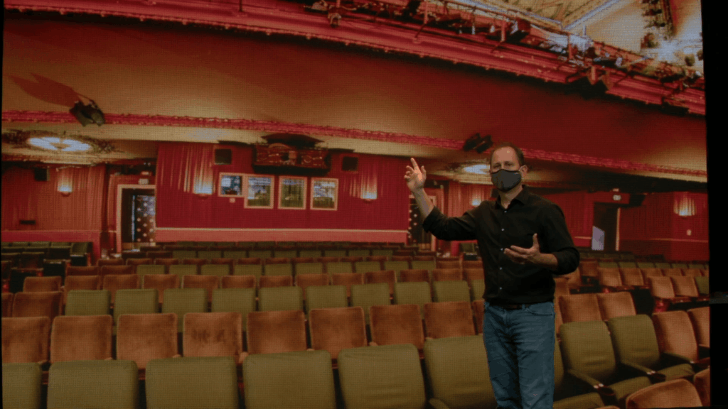 Photo of instructor inside the El Capitan Theater