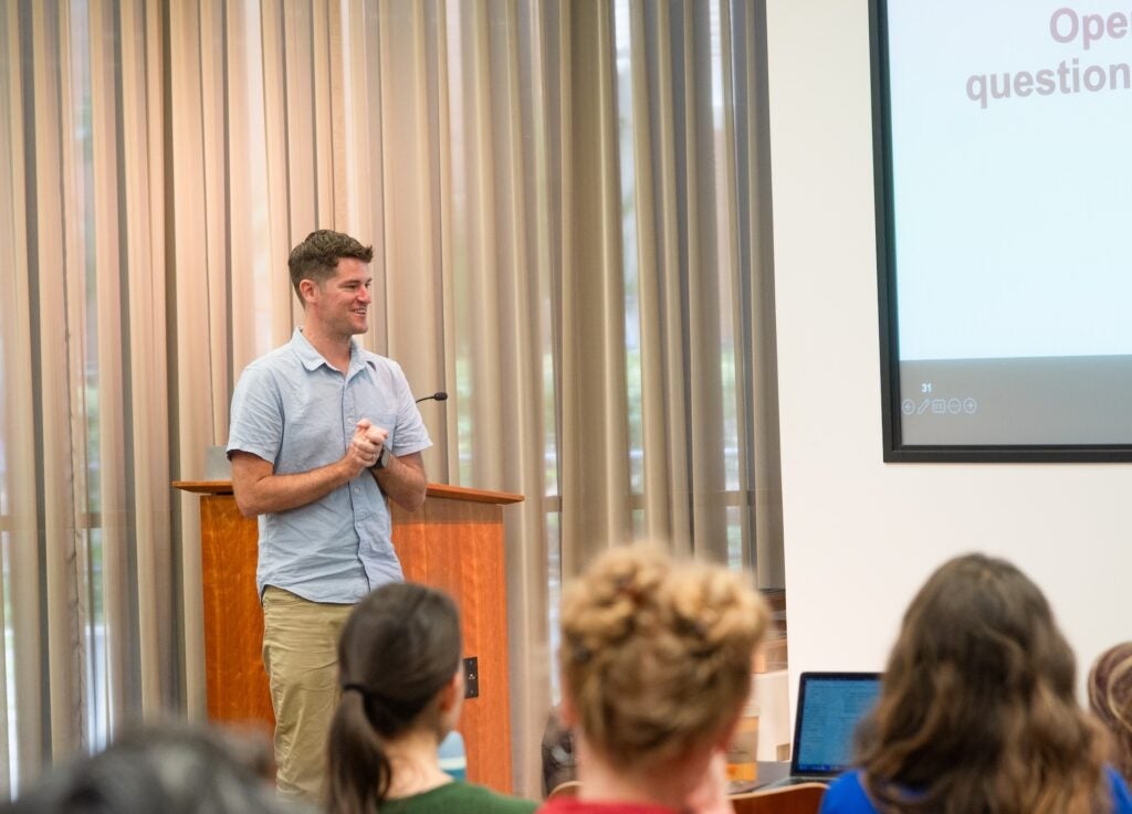 Jeff Maloy, an associate professor of teaching, presents to an audience.