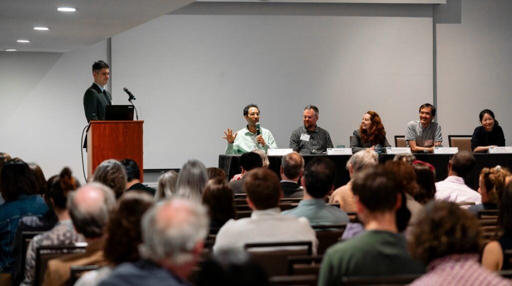 Kem Saichaie moderates the faculty panel discussion, “Will AI Make Us Better Teachers?”