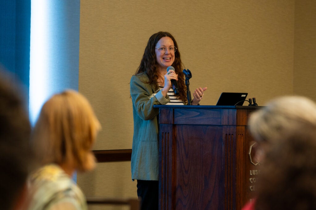 Faculty Fellow Emily Quinn speaks during the Celebration.