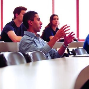 Classroom setting in Dodd Hall 175 Class discussion