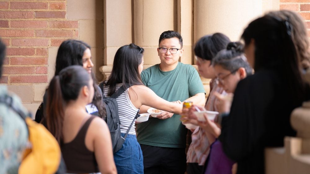 Group of students on a balcony
