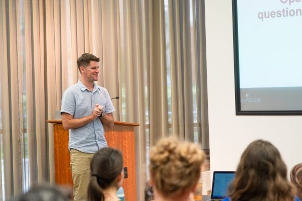 Jeff Maloy, an associate professor of teaching, presents to an audience.