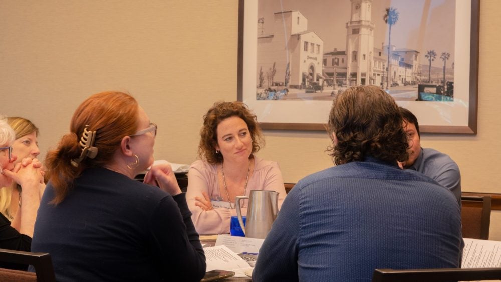 Photo of event attendees in discussion at a table