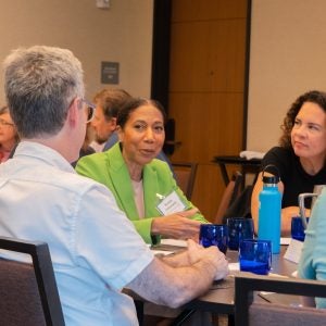 DaD Fellows gathered at a table in conversation