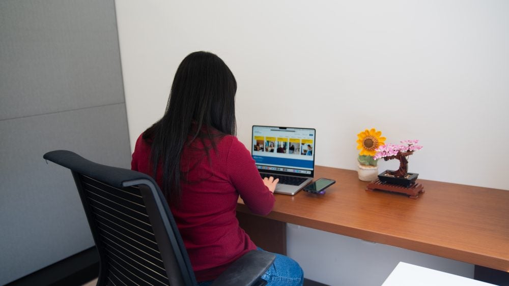 Photo of someone at a desk on the computer
