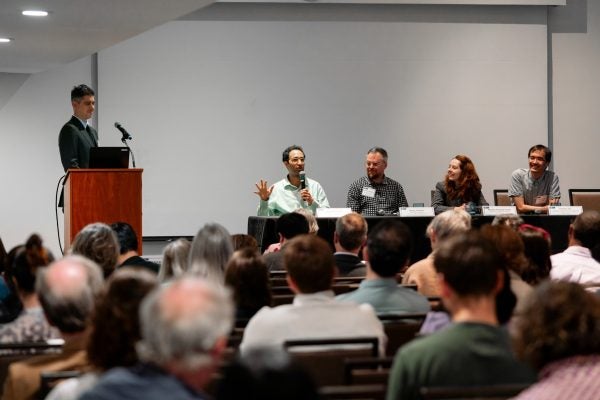 Kem Saichaie moderates the faculty panel discussion, “Will AI Make Us Better Teachers?”