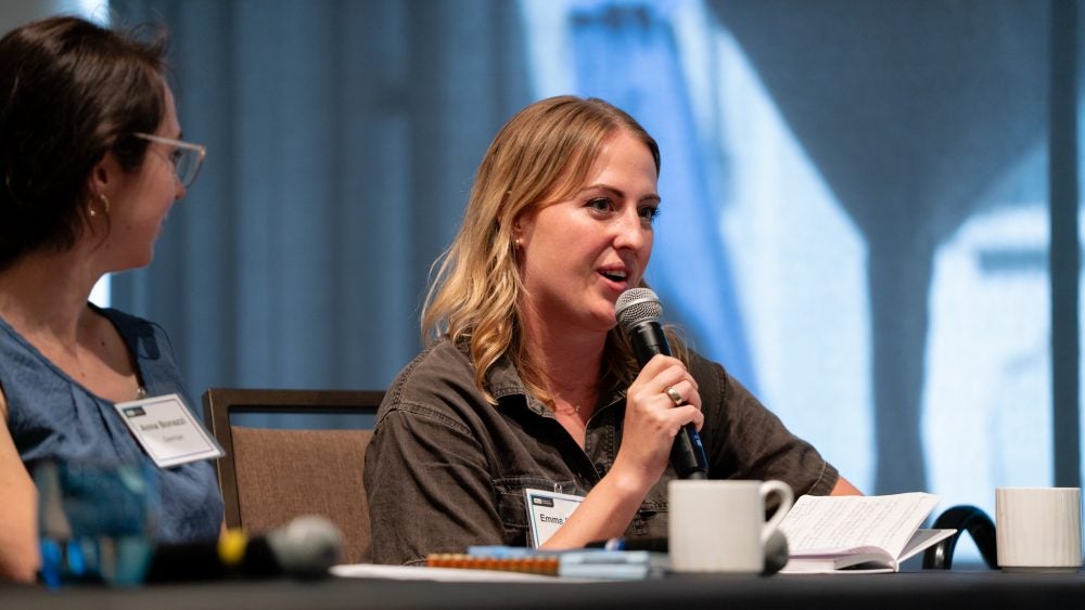 PhD Candidate Emma Ridder speaks on a panel at the Teaching Symposium.