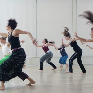 A dance class in Kaufman Hall Dance class